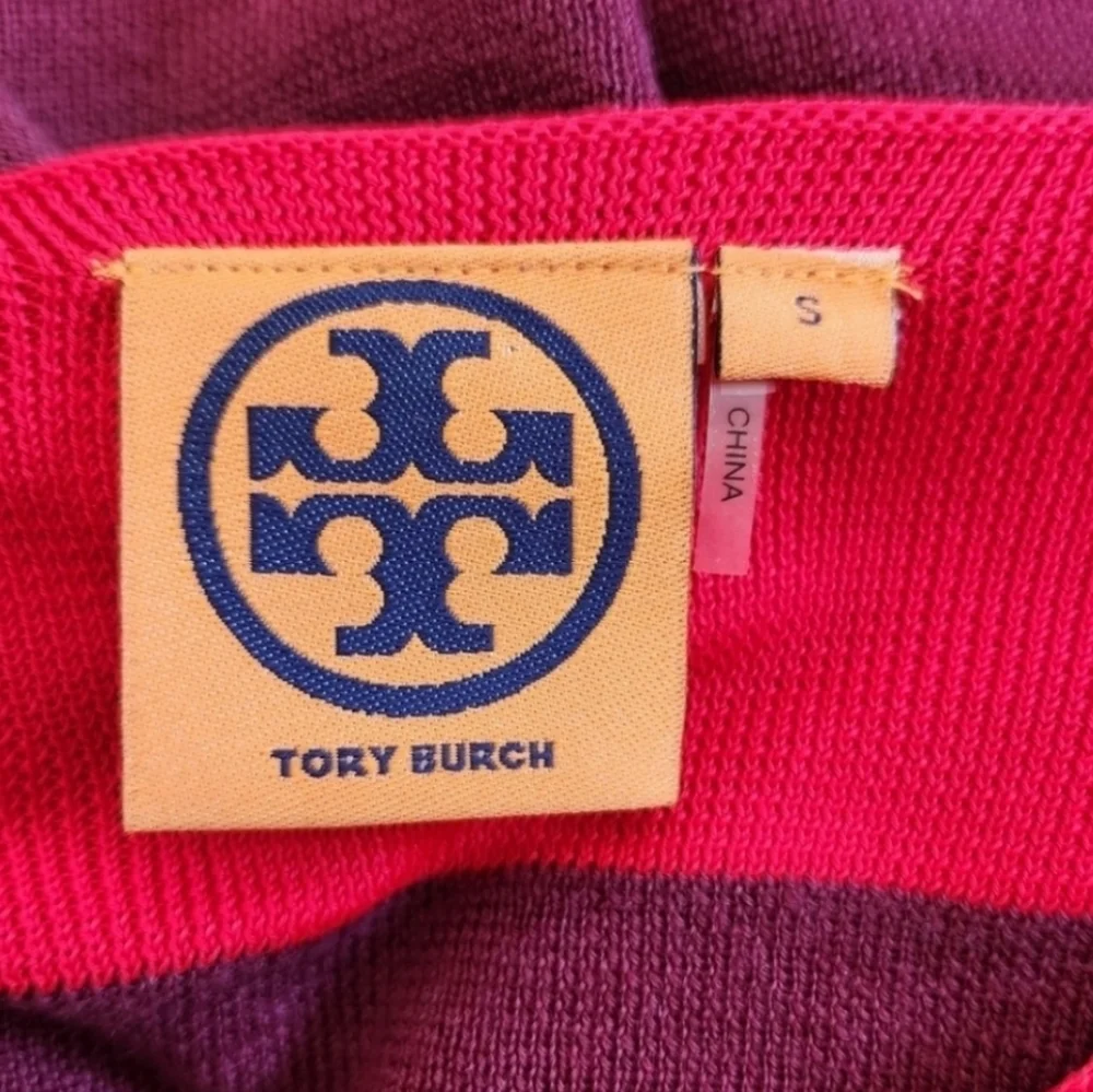 Tory Burch Wool Blend Boatneck Sweater Womens Size Small Colorblock Red Purple